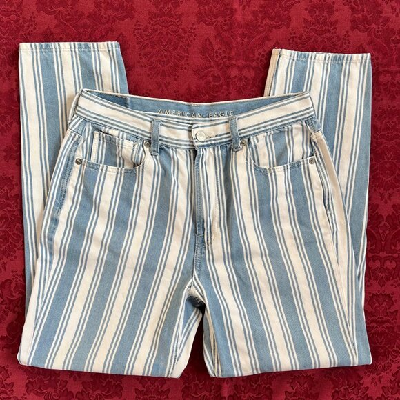 American Eagle Striped Mom Jeans High Rise Size 6 Regular - Picture 4 of 16